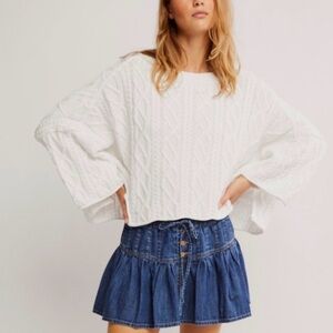 Free People Ivory Cable Knit Sweater cropped